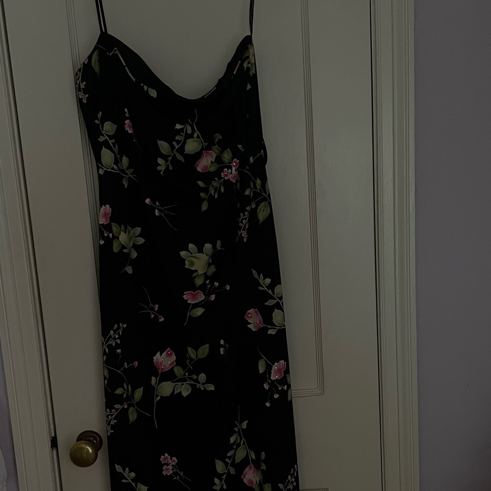Black Floral Slip Dress with Green Lining